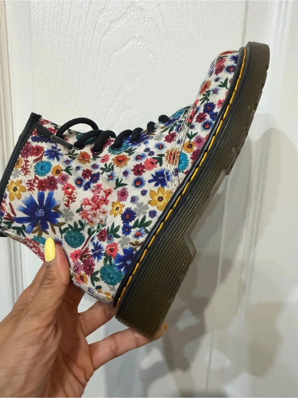 Dr. Martens Kids Floral Lace-Up Boots in White, Blue, Pink, Yellow